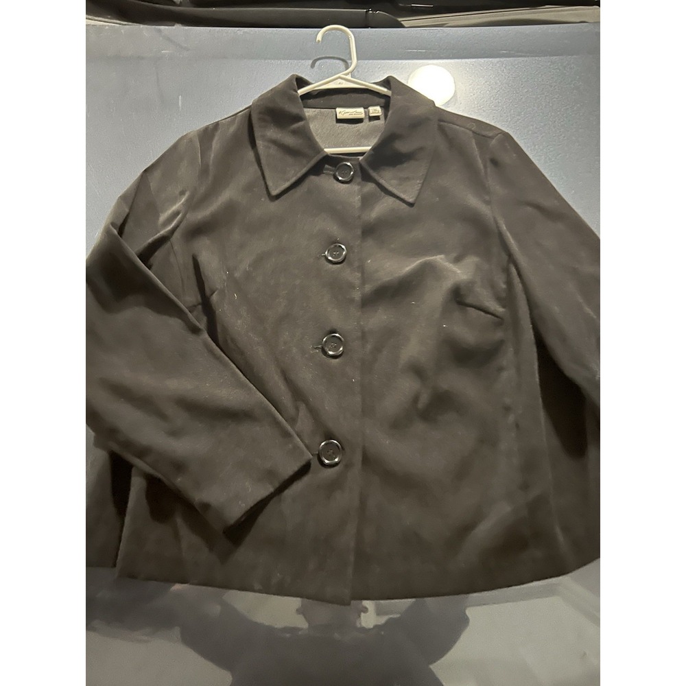 Kim Rogers Coat Women's Sz 20W Black Big Button Up Polyester‎ Spandex Blend
